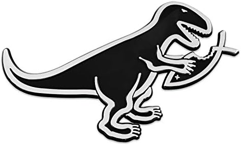 T -Rex אוכל סמל רכב פלסטיק דגים נוצריים - [כסף] [5 1/4 '' x 3 3/4 '']
